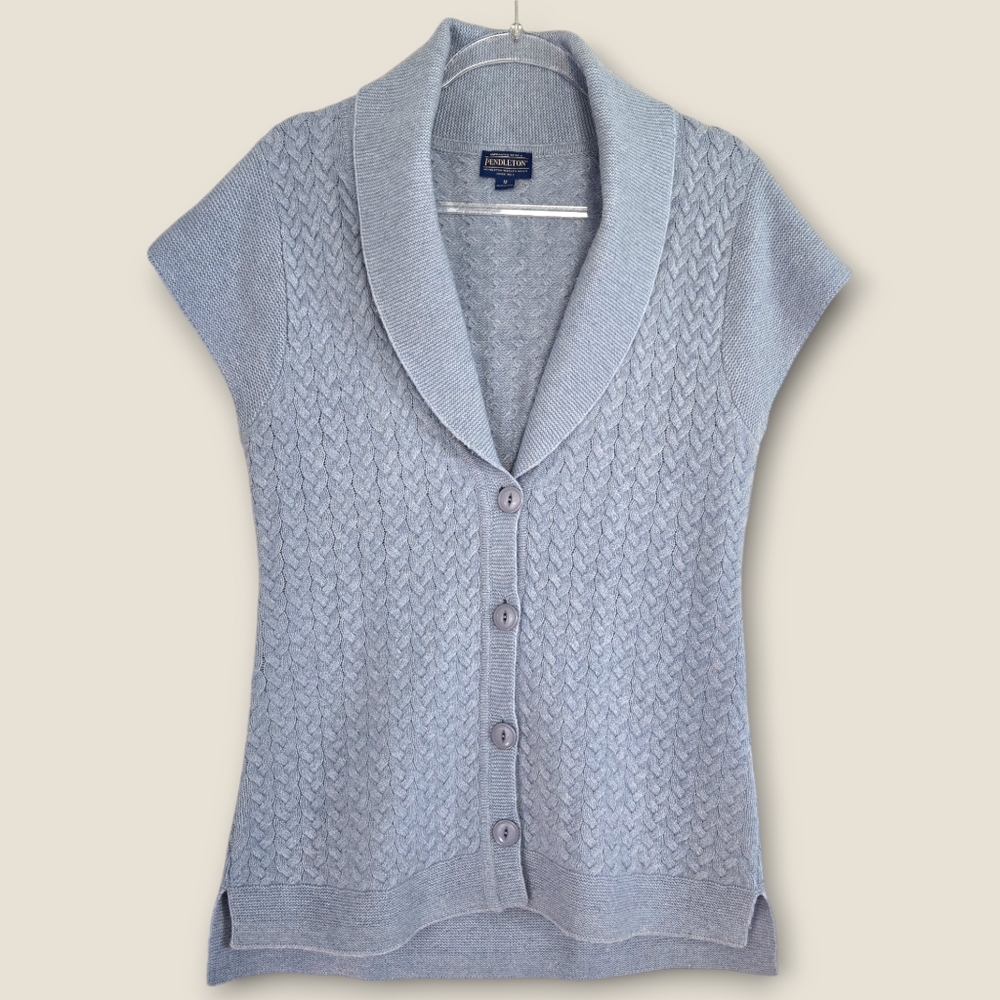 Pendleton Sweater Vest Size M Periwinkle Lambs Wool Cable Knit Granny Cottage